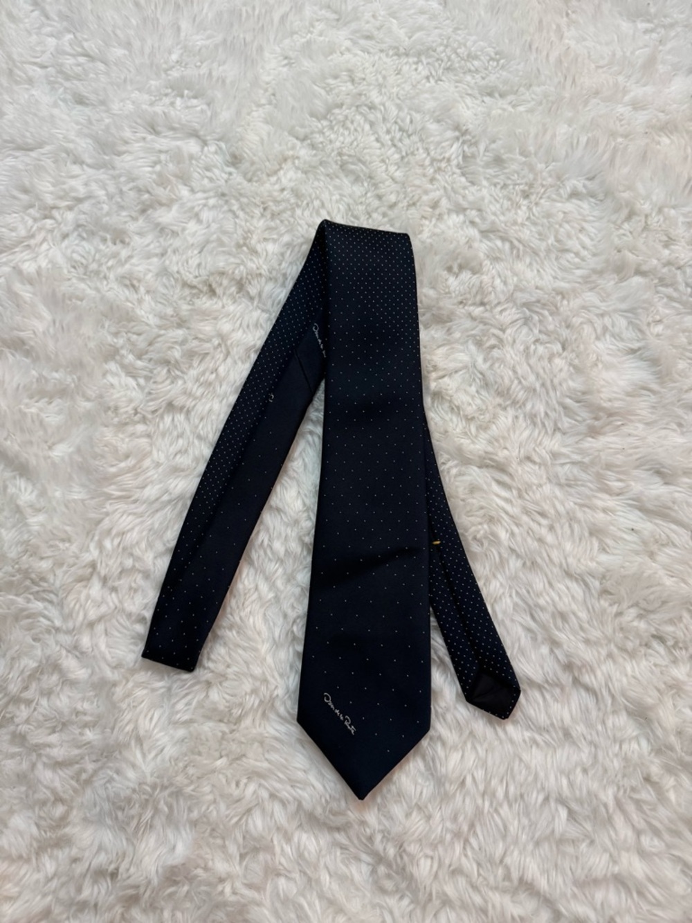 Oscar de la Renta Navy Tie with White Microdots - Picture 8 of 8